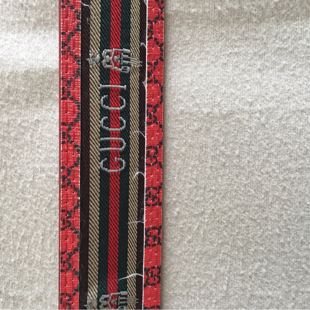 Gucci Leather Belt Red Green Beige Interlocking G Buckle 37-41 Waist - Picture 14 of 16